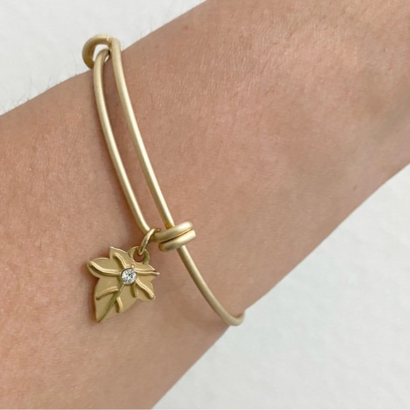 NAVIKA USA Gold-tone Maple Leaf CZ Charm Bangle Bracelet - Picture 5 of 12